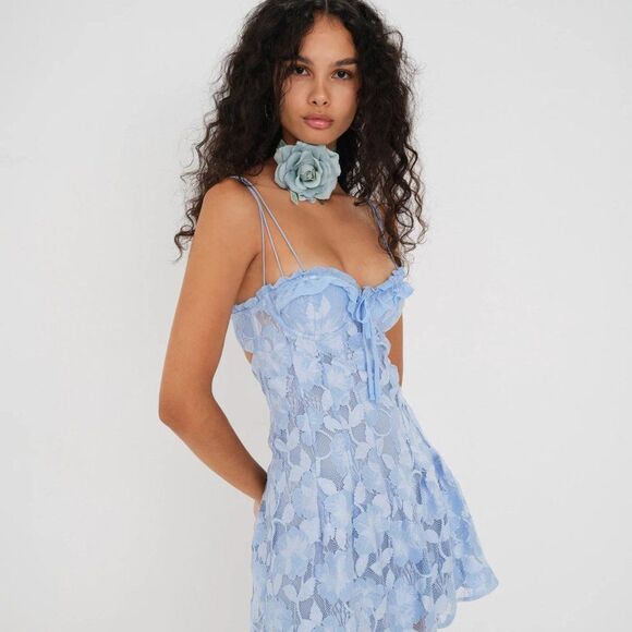 For Love And Lemons Dresses & Skirts - FOR LOVE & LEMONS Kate Mini Floral Dress in Blue NWT